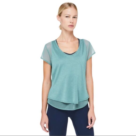 lululemon athletica Tops - Lululemon Set The‎ Course Short Sleeved Shirt Pacific Breeze See Measurements
